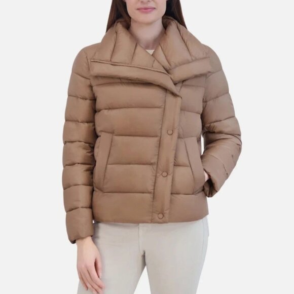 NWT Tahari Women's Asymmetrical Puffer Jacket Tan Large & Extra Large - Picture 1 of 13